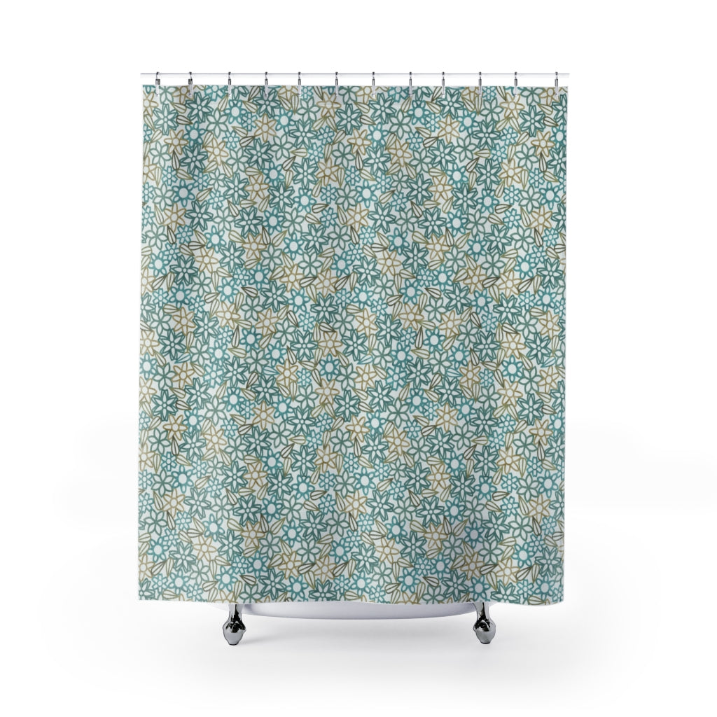 Floral Lace with Leaves Shower Curtain in Aqua
