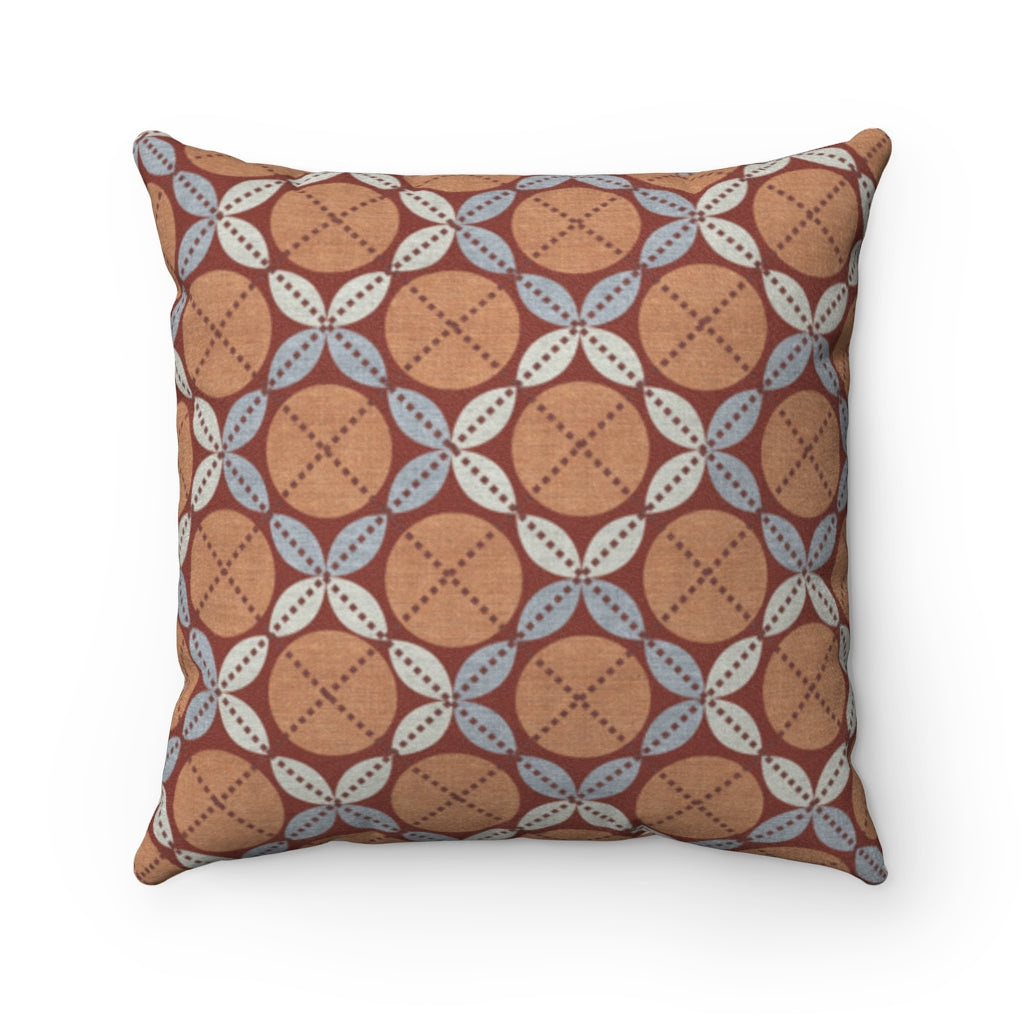 Leaf Ensconced Circle Square Throw Pillow in Orange