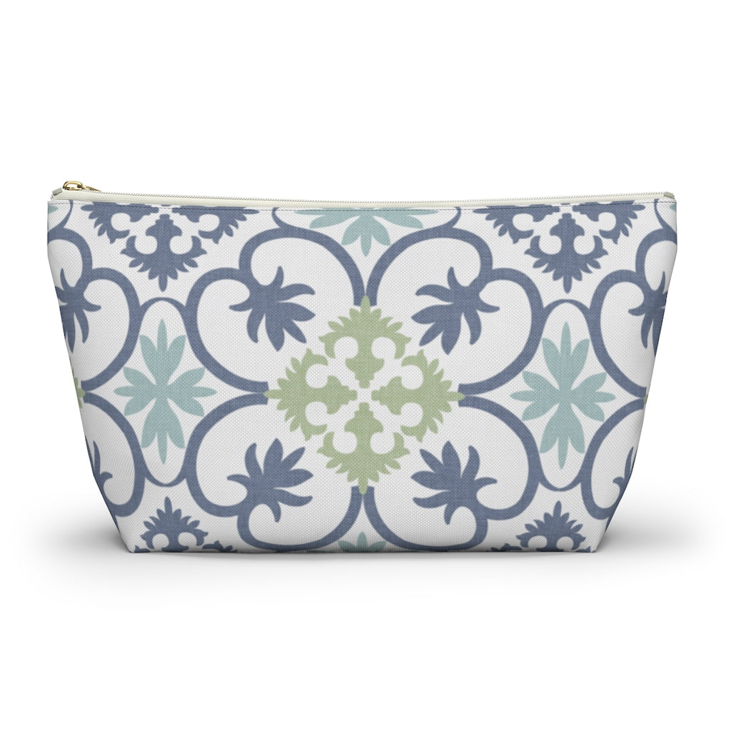 Portugal Tile Accessory Pouch w T-bottom in Blue