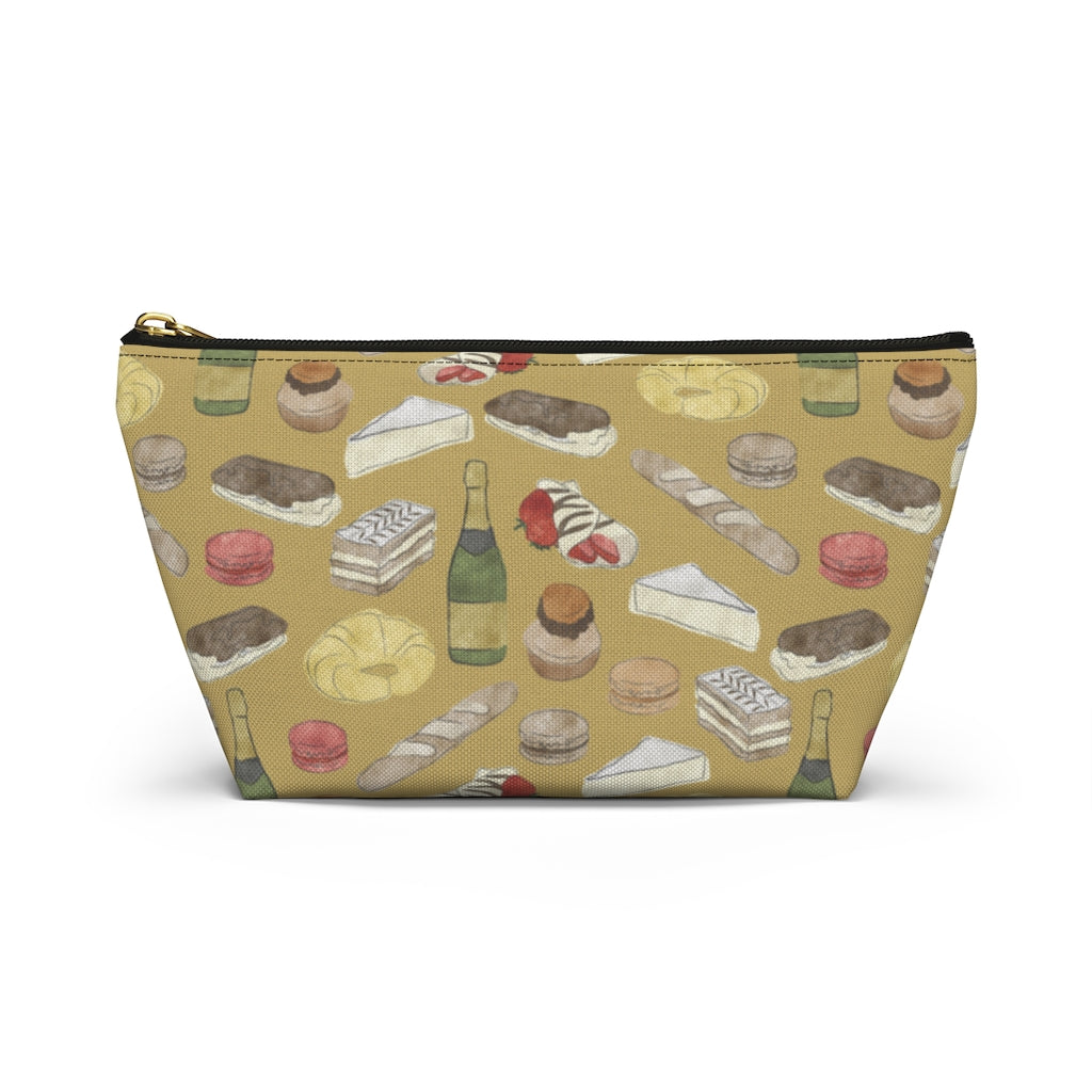 Watercolor French Pastries Accessory Pouch w T-bottom in Gold