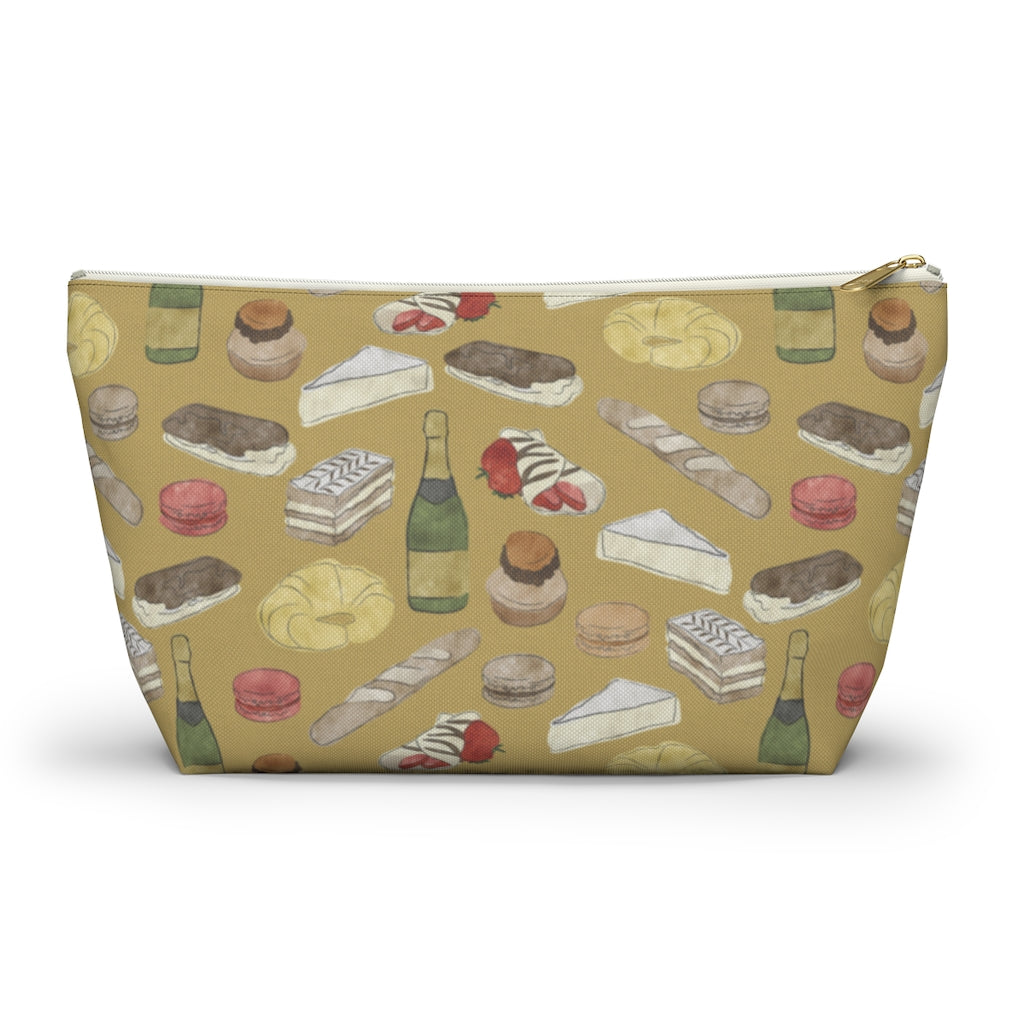 Watercolor French Pastries Accessory Pouch w T-bottom in Gold