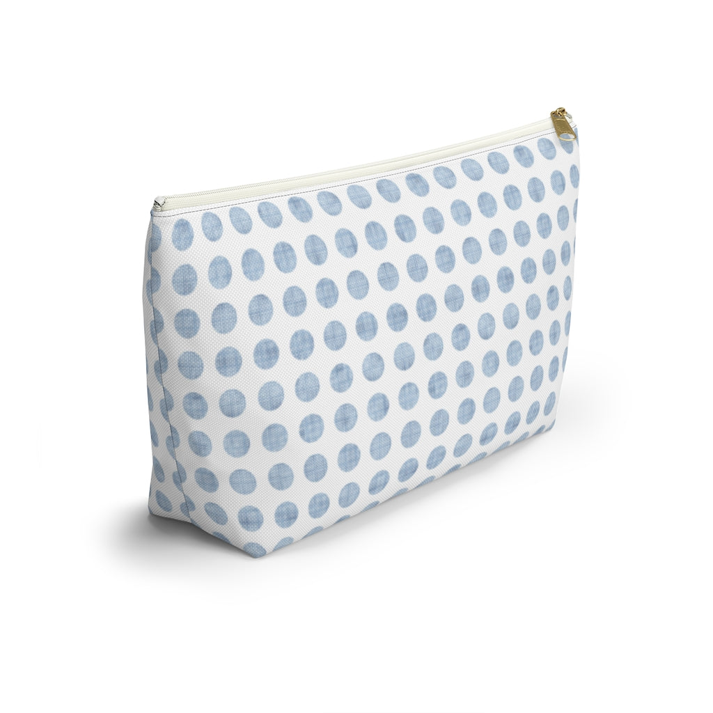 Textured Polka Dots Accessory Pouch w T-bottom in Aqua