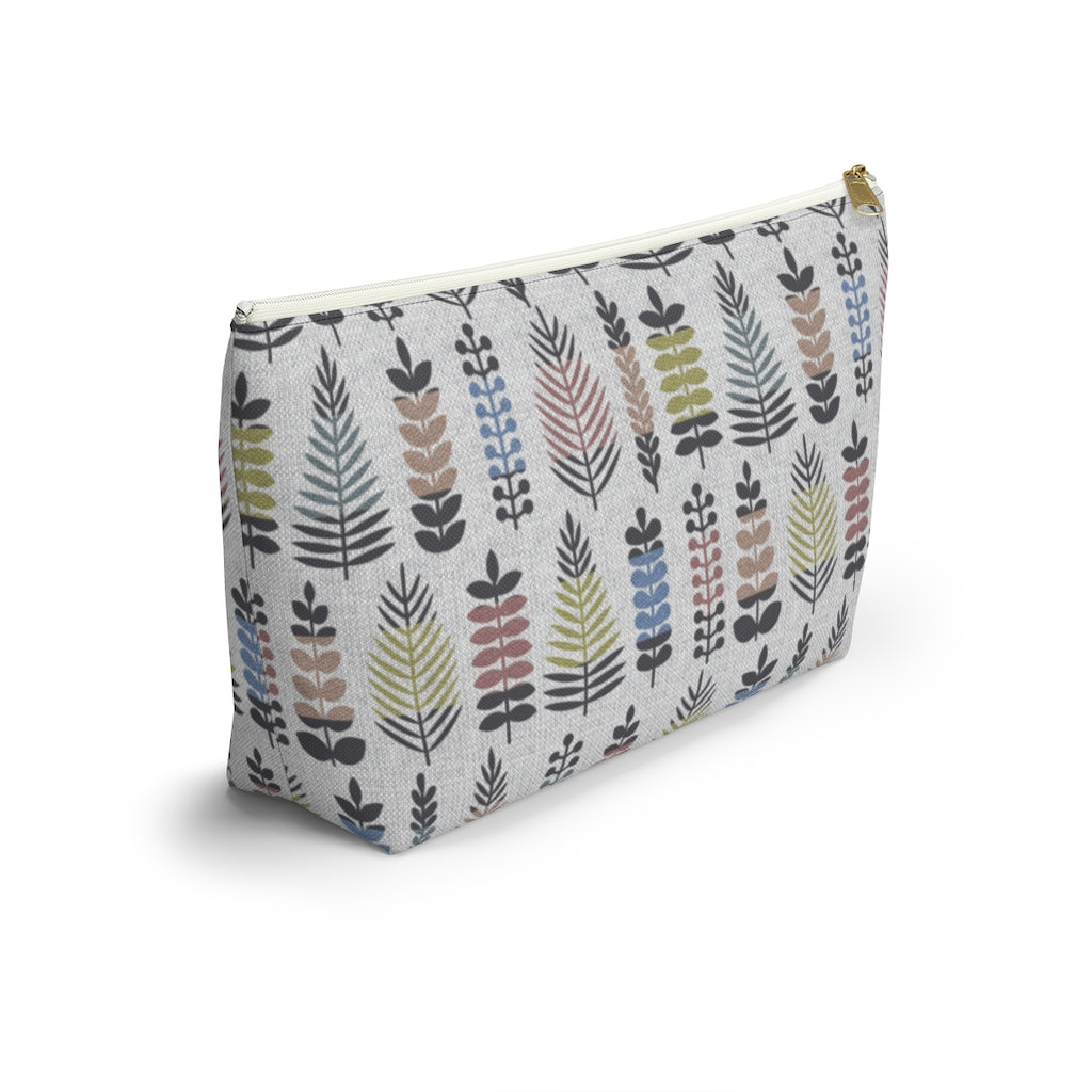 Stamped Leaves Accessory Pouch w T-bottom in Black