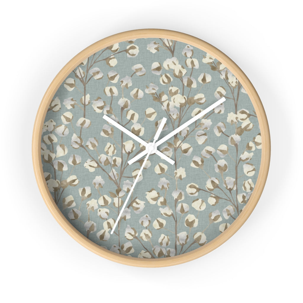 Cotton Branch Wall Clock in Aqua