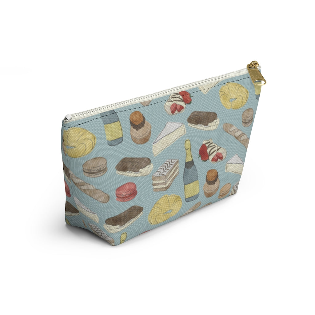 Watercolor French Pastries Accessory Pouch w T-bottom in Aqua