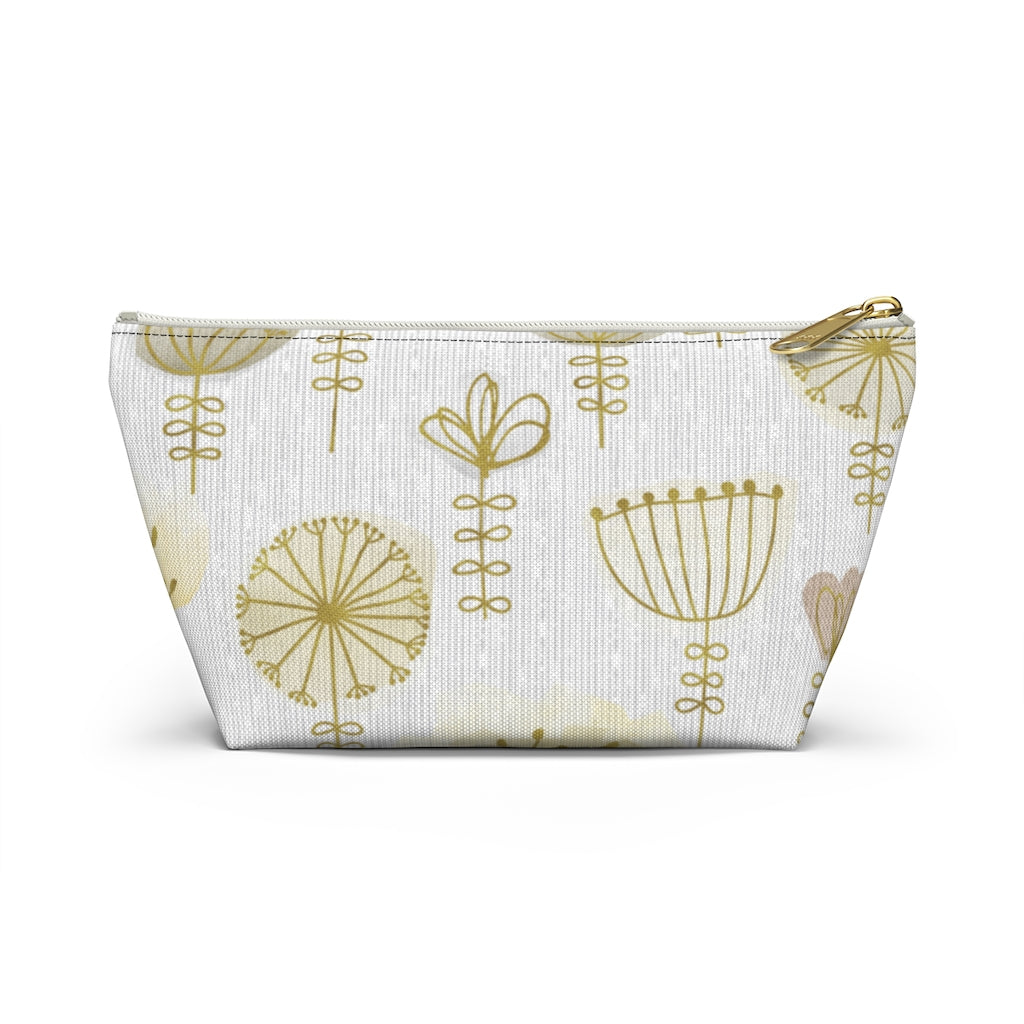 Watercolor Sketch Floral Accessory Pouch w T-bottom in Yellow