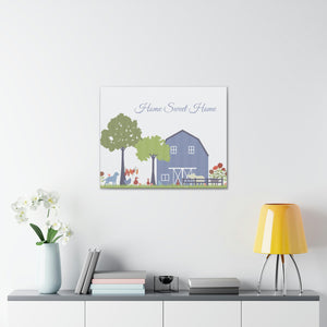 Barnyard Fun Home Wrapped Canvas in Blue