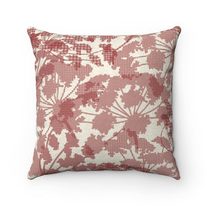 Floral Plaid Square Throw Pillow in Red