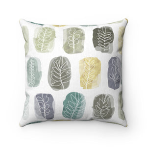 Watercolor Leaf Stamp Square Throw Pillow in Teal