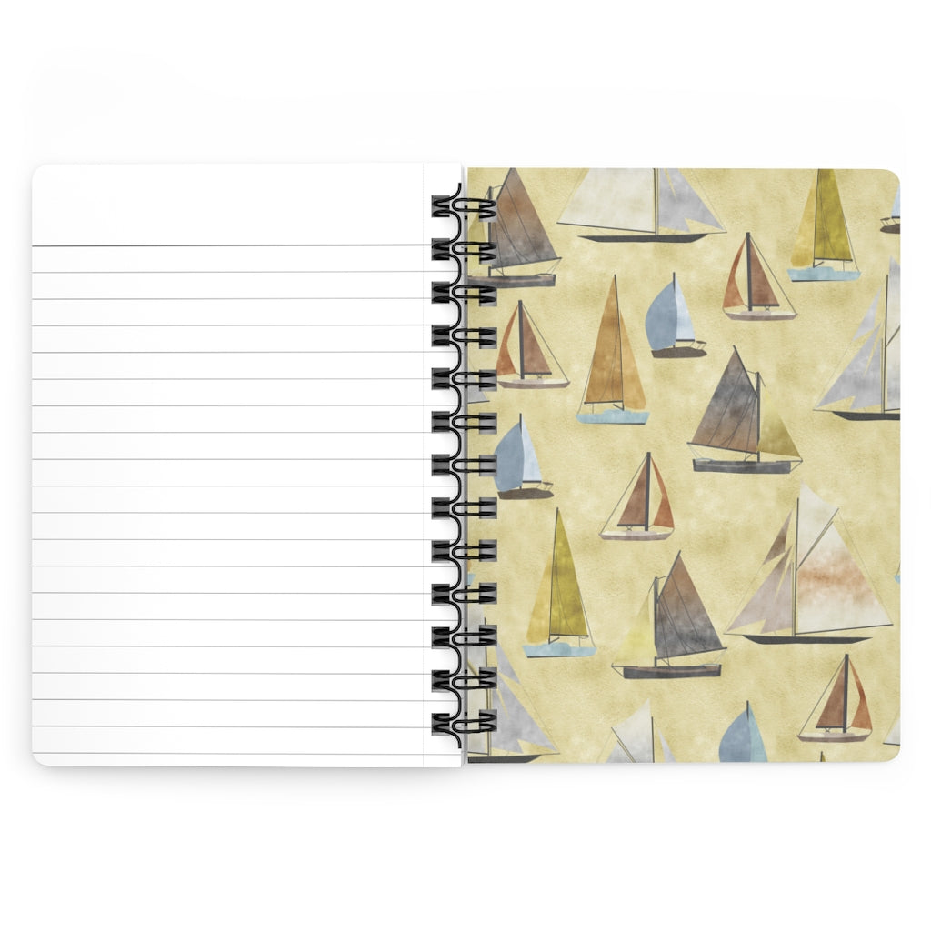 Watercolor Sailboats Spiral Bound Journal in Yellow