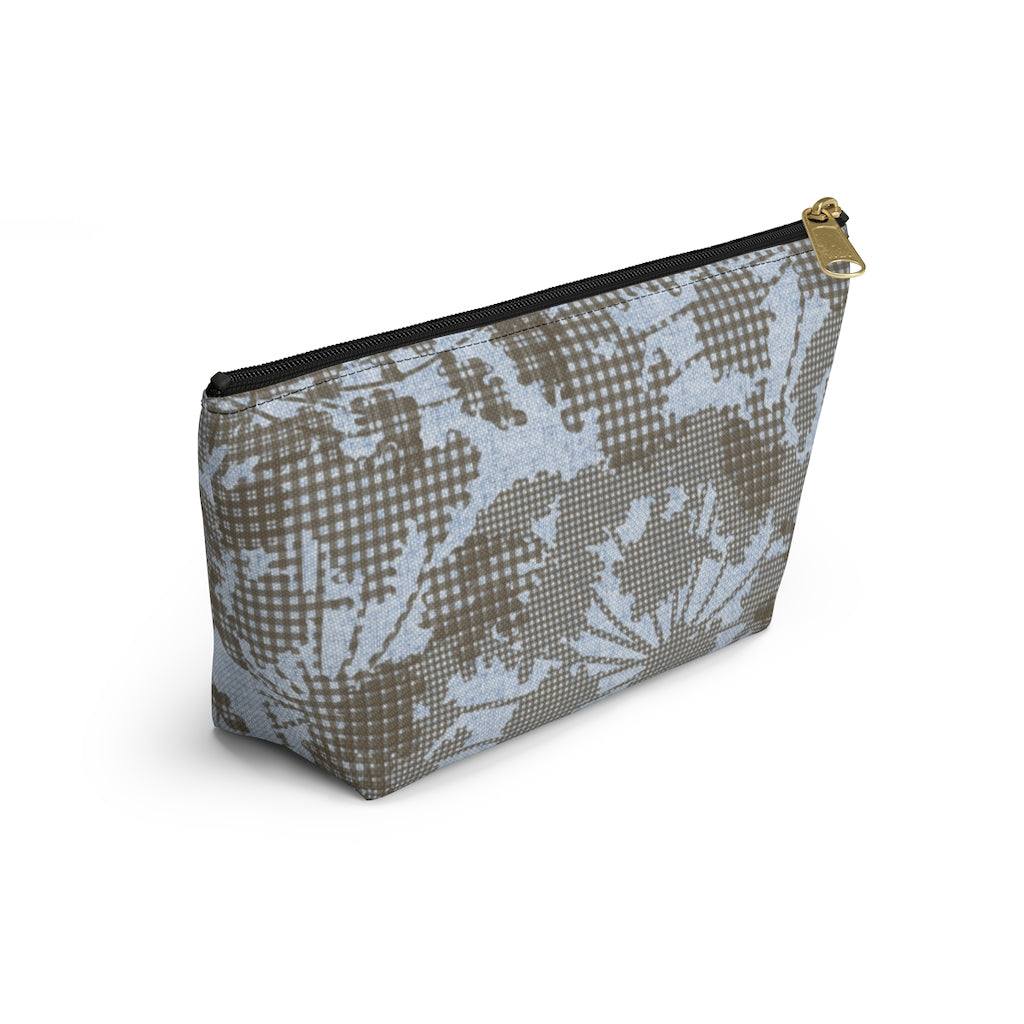 Floral Plaid Accessory Pouch w T-bottom in Aqua
