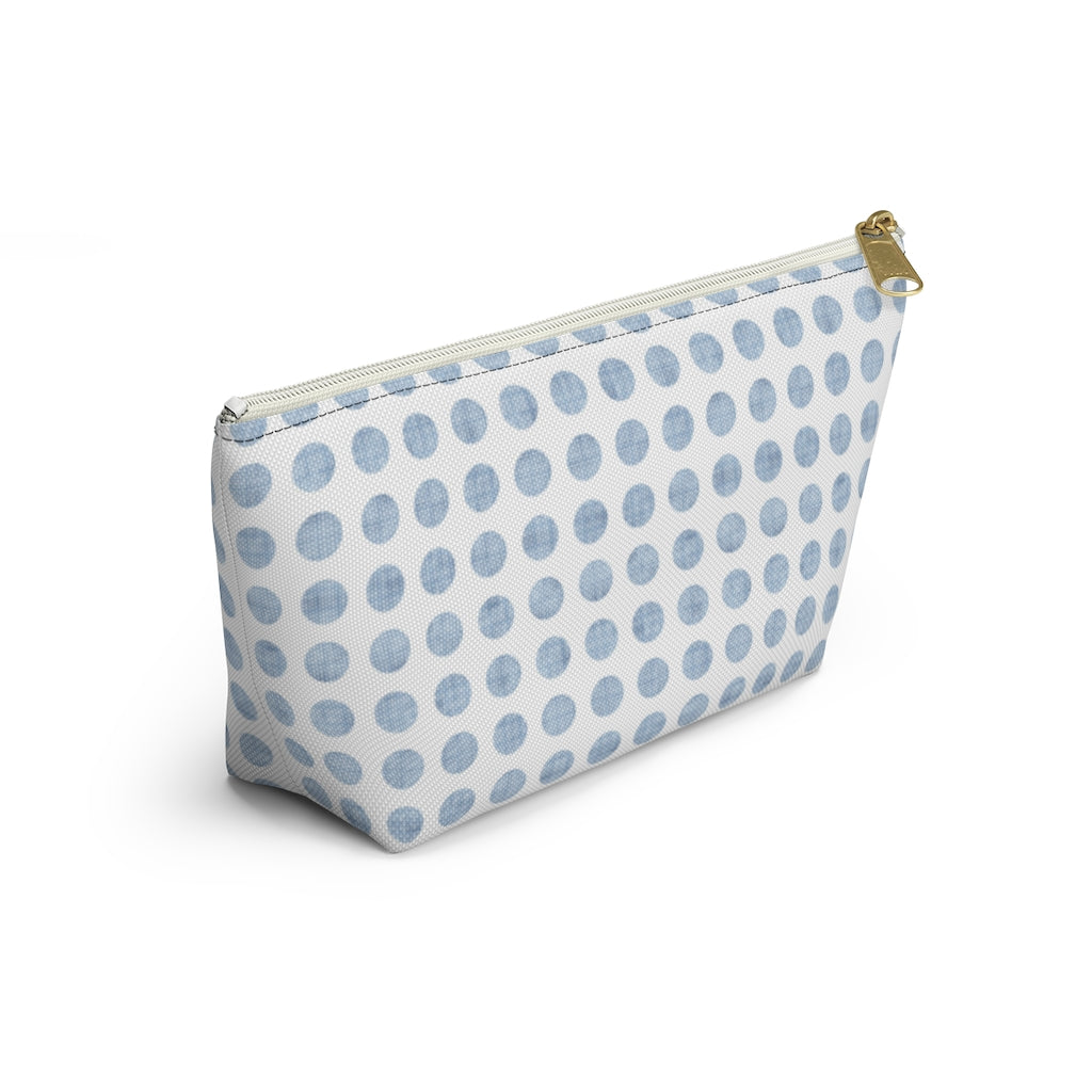 Textured Polka Dots Accessory Pouch w T-bottom in Aqua