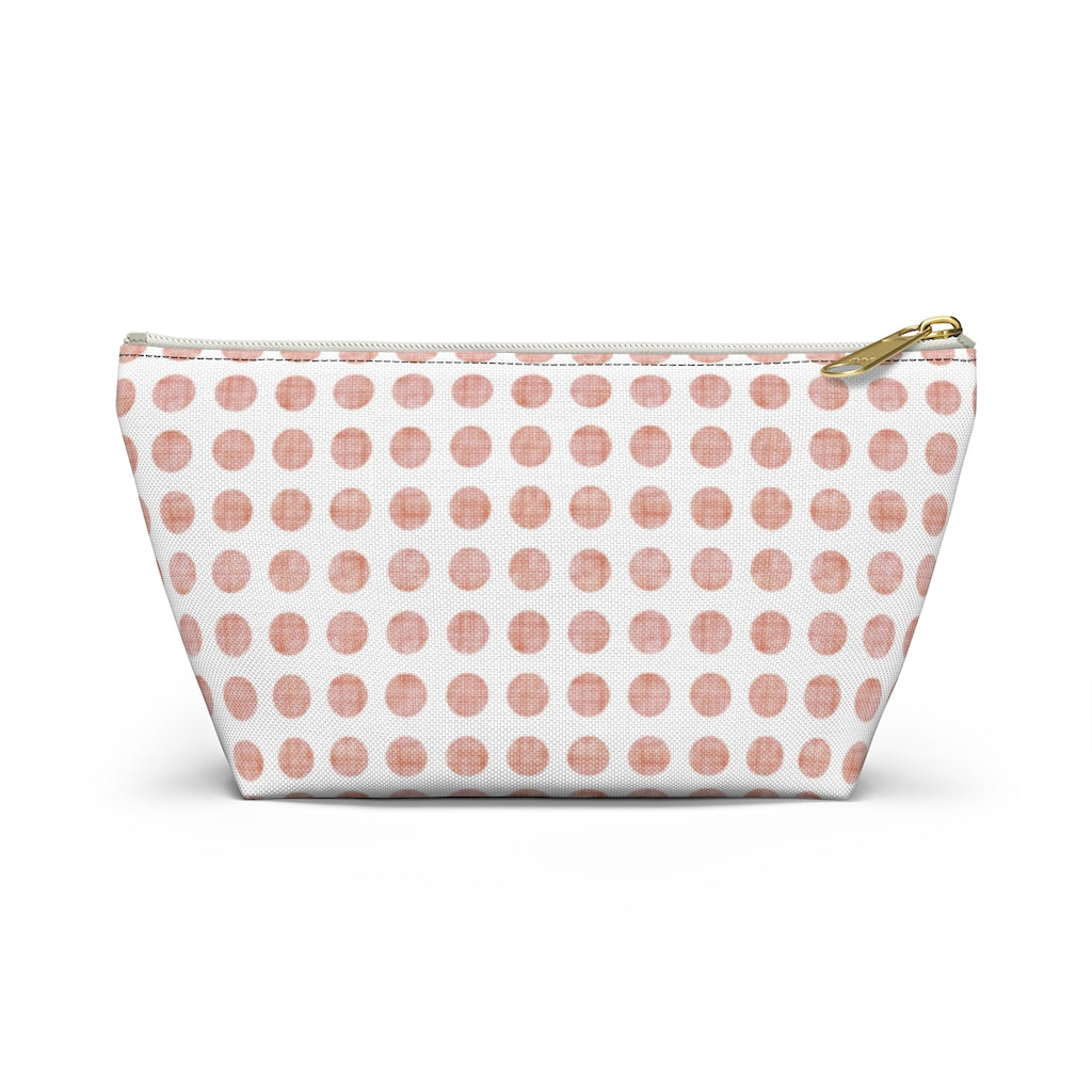 Textured Polka Dots Accessory Pouch w T-bottom in Peach