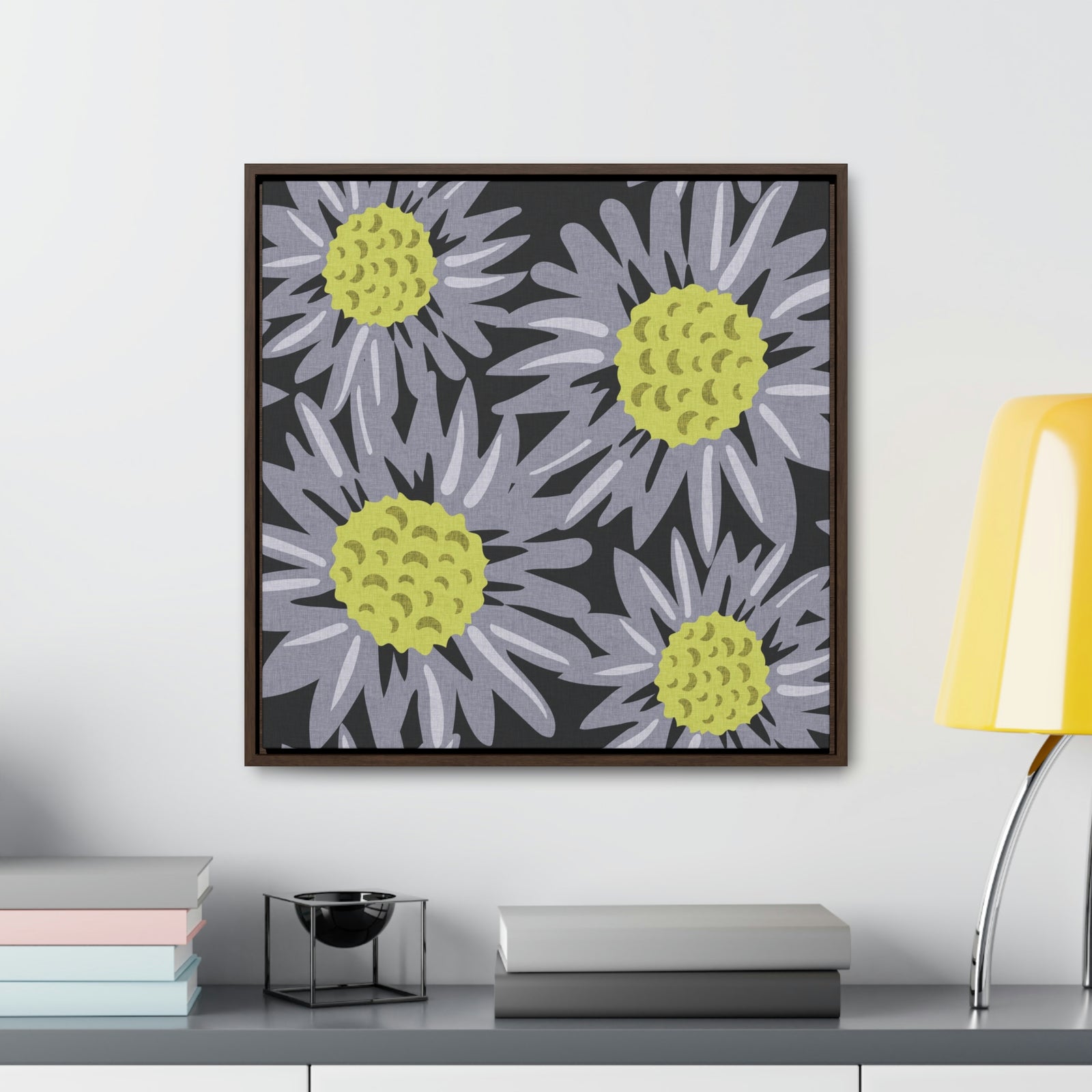 Floral Sunflower Framed Gallery Wrap Canvas in Purple
