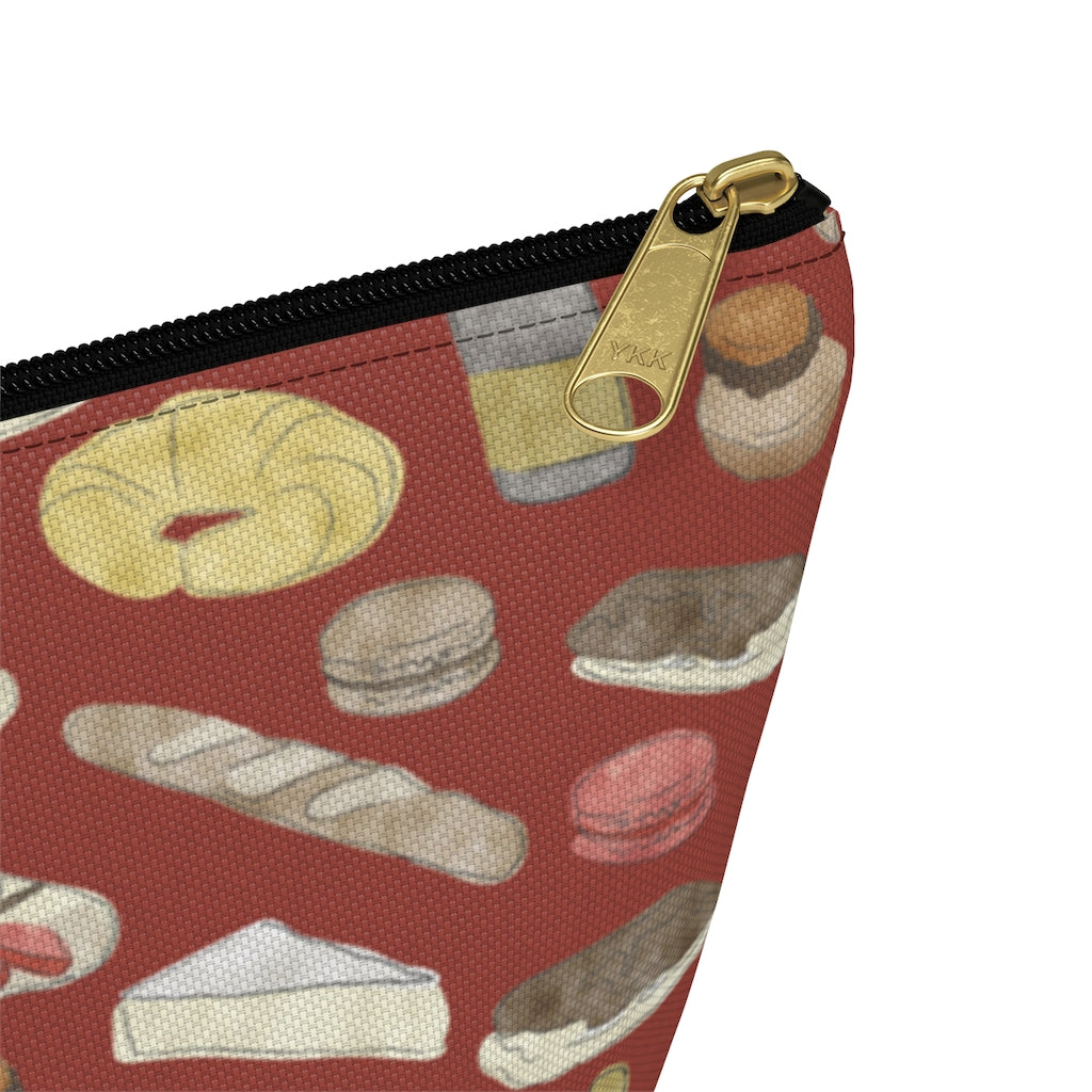 Watercolor French Pastries Accessory Pouch w T-bottom in Red
