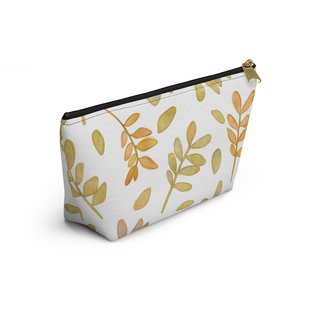Watercolor Tossed Leaves Accessory Pouch w T-bottom in Yellow