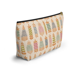 Stamped Leaves Accessory Pouch w T-bottom in Orange
