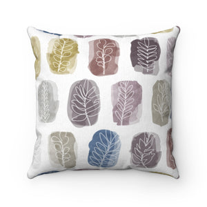 Watercolor Leaf Stamp Square Throw Pillow in Purple