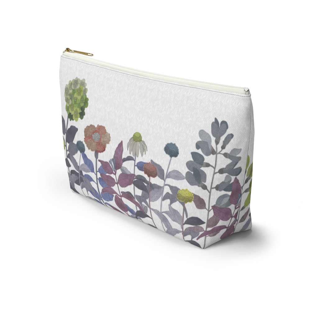 Illustrated Flowers Accessory Pouch w T-bottom in Purple