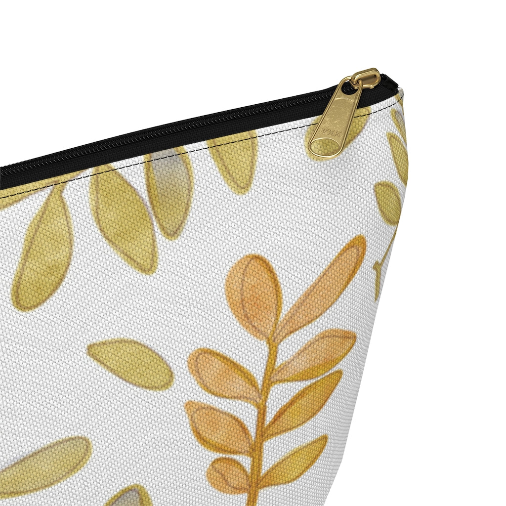 Watercolor Tossed Leaves Accessory Pouch w T-bottom in Yellow