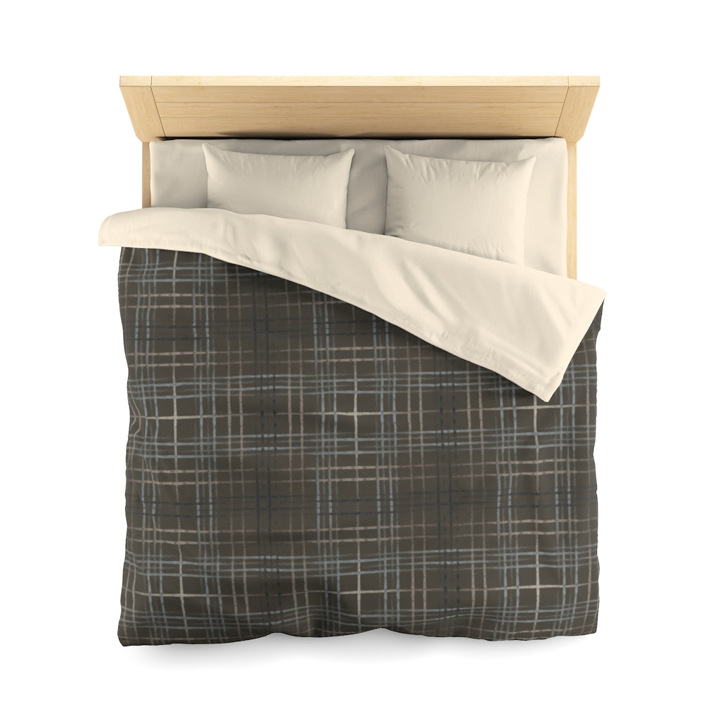Painterly Plaid Microfiber Duvet Cover in Brown