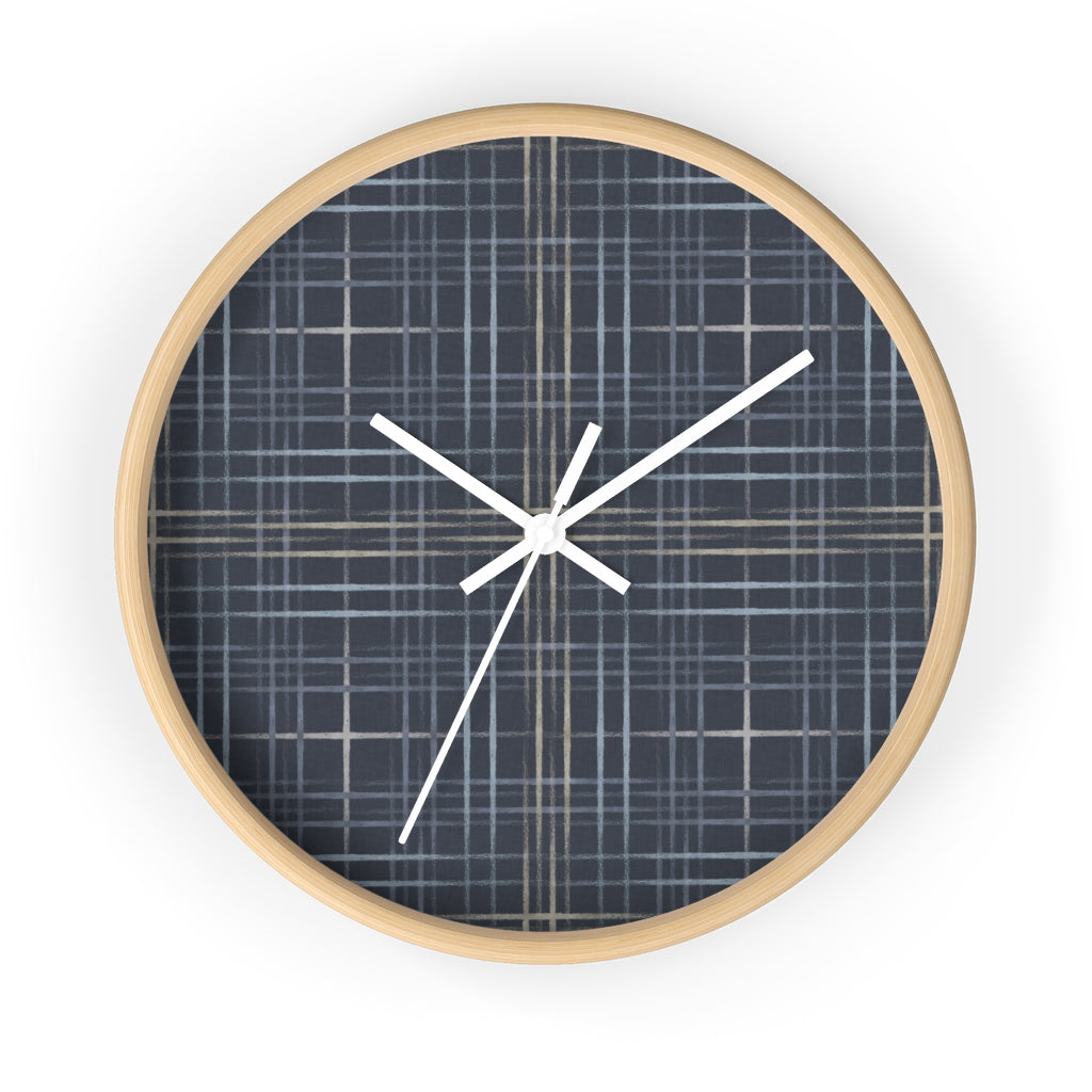 Painterly Plaid Wall Clock in Indigo