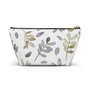 Watercolor Tossed Leaves Accessory Pouch w T-bottom in Gray