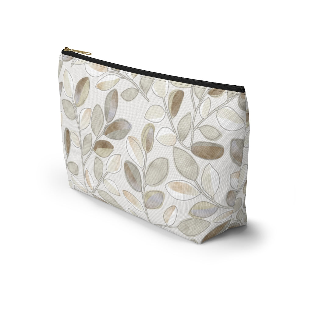 Cherry Plum Leaves Accessory Pouch w T-bottom in Brown