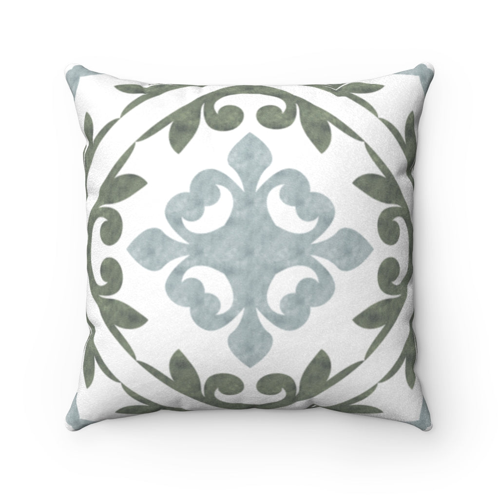 Porto Tile Square Throw Pillow in Green