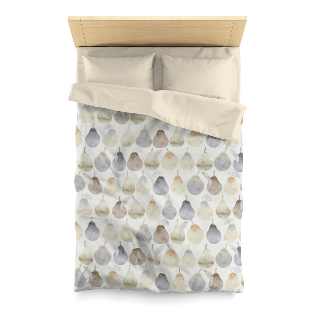 Watercolor Pears Microfiber Duvet Cover in Cream