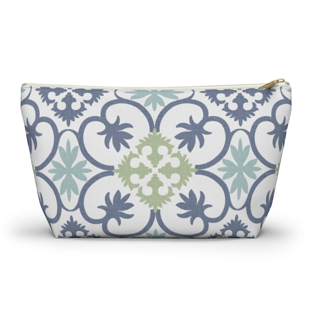 Portugal Tile Accessory Pouch w T-bottom in Blue