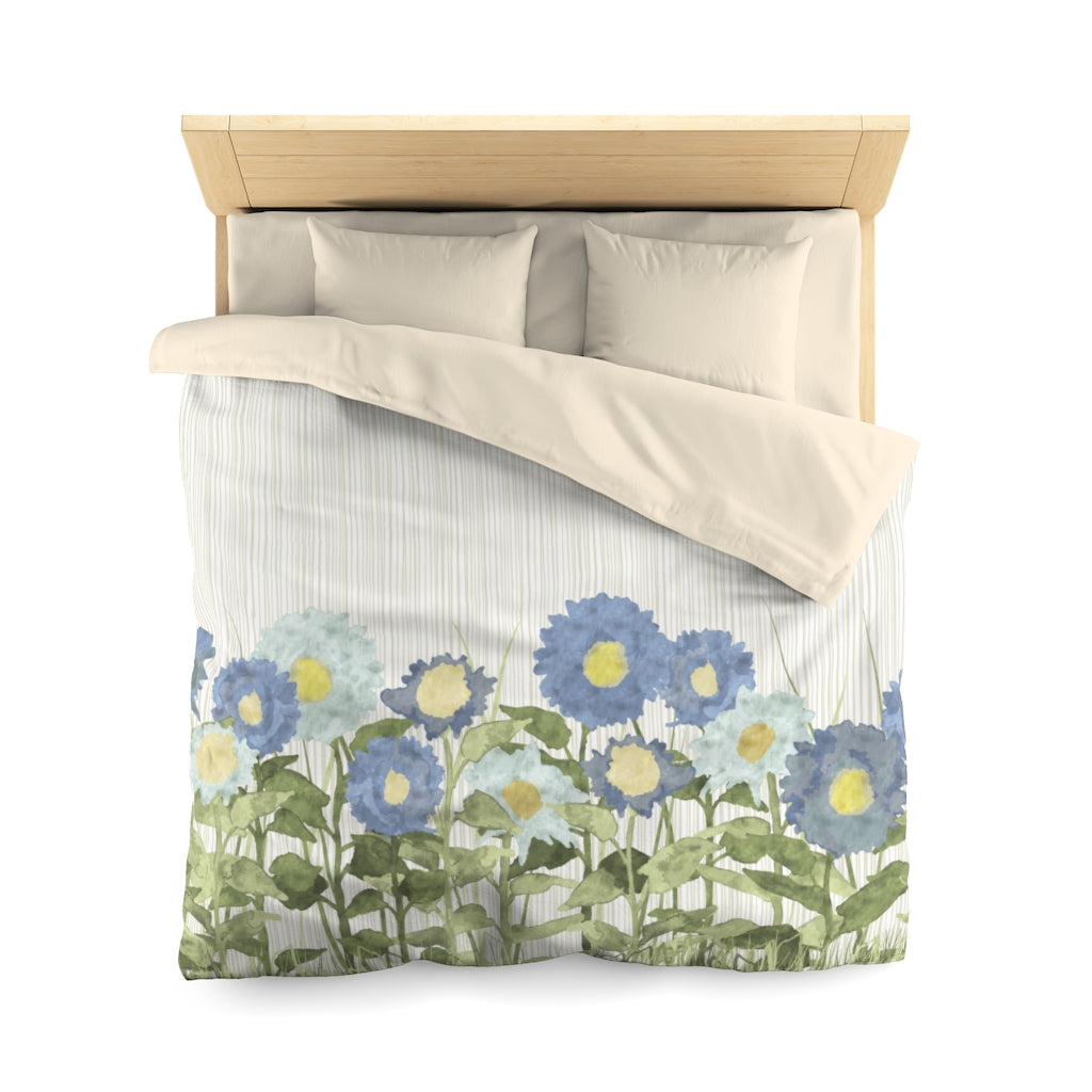 Sunflower Field Microfiber Duvet Cover in Blue