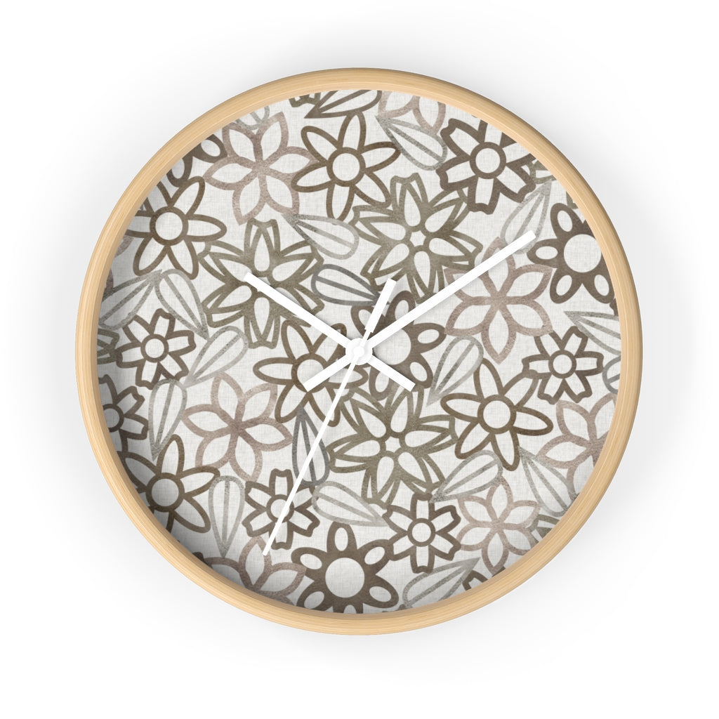 Floral Lace With Leaves Wall Clock in Brown