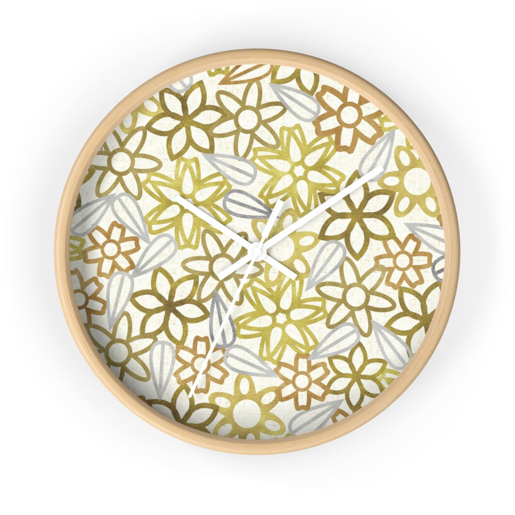 Floral Lace With Leaves Wall Clock in Yellow