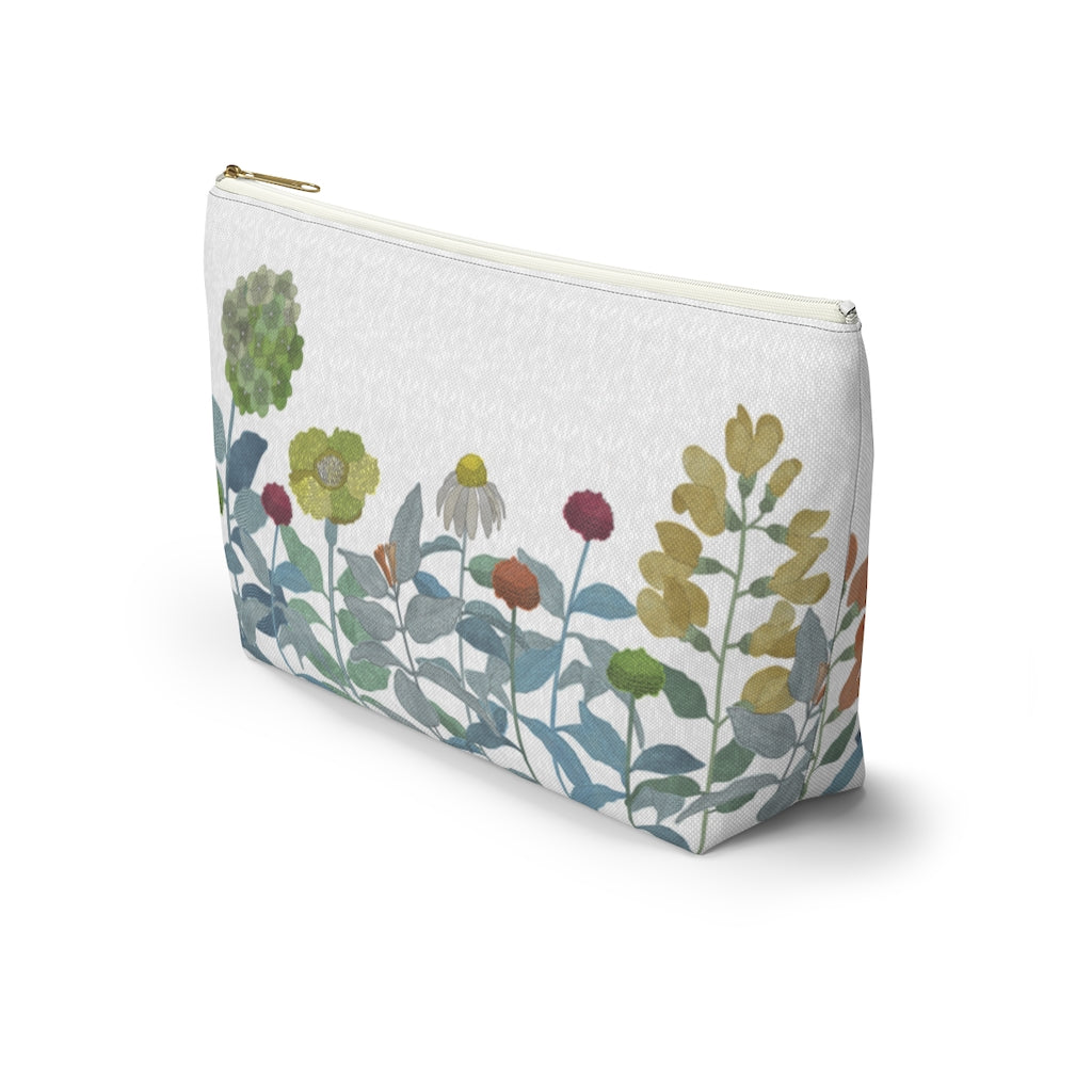 Illustrated Flowers Accessory Pouch w T-bottom in Aqua
