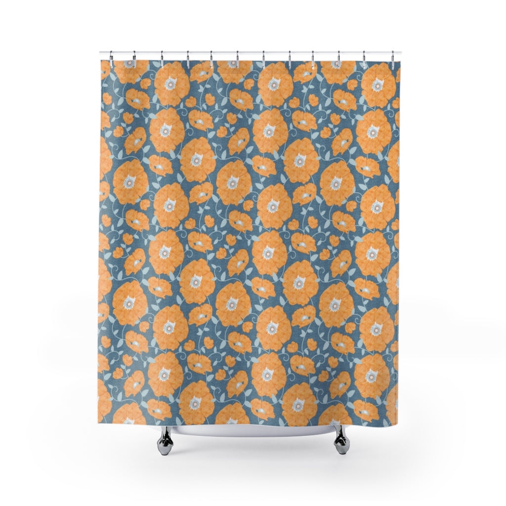 Floral Poppies Shower Curtain in Orange