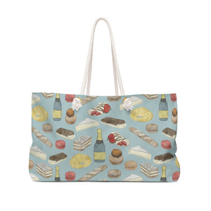 Watercolor French Pastries Weekender Bag in Aqua