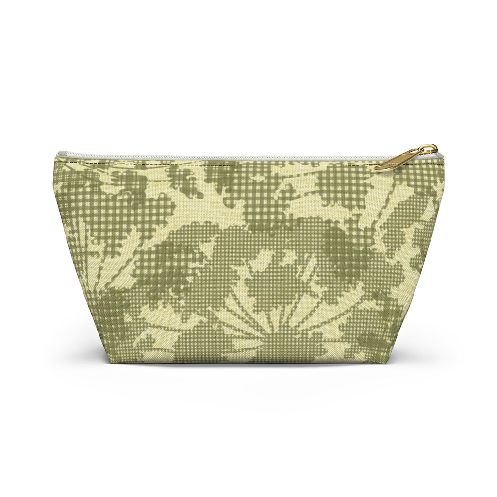 Floral Plaid Accessory Pouch w T-bottom in Green