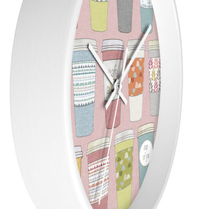 Coffee To Go Wall Clock in Pink