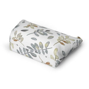 Watercolor Tossed Leaves Accessory Pouch w T-bottom in Gray