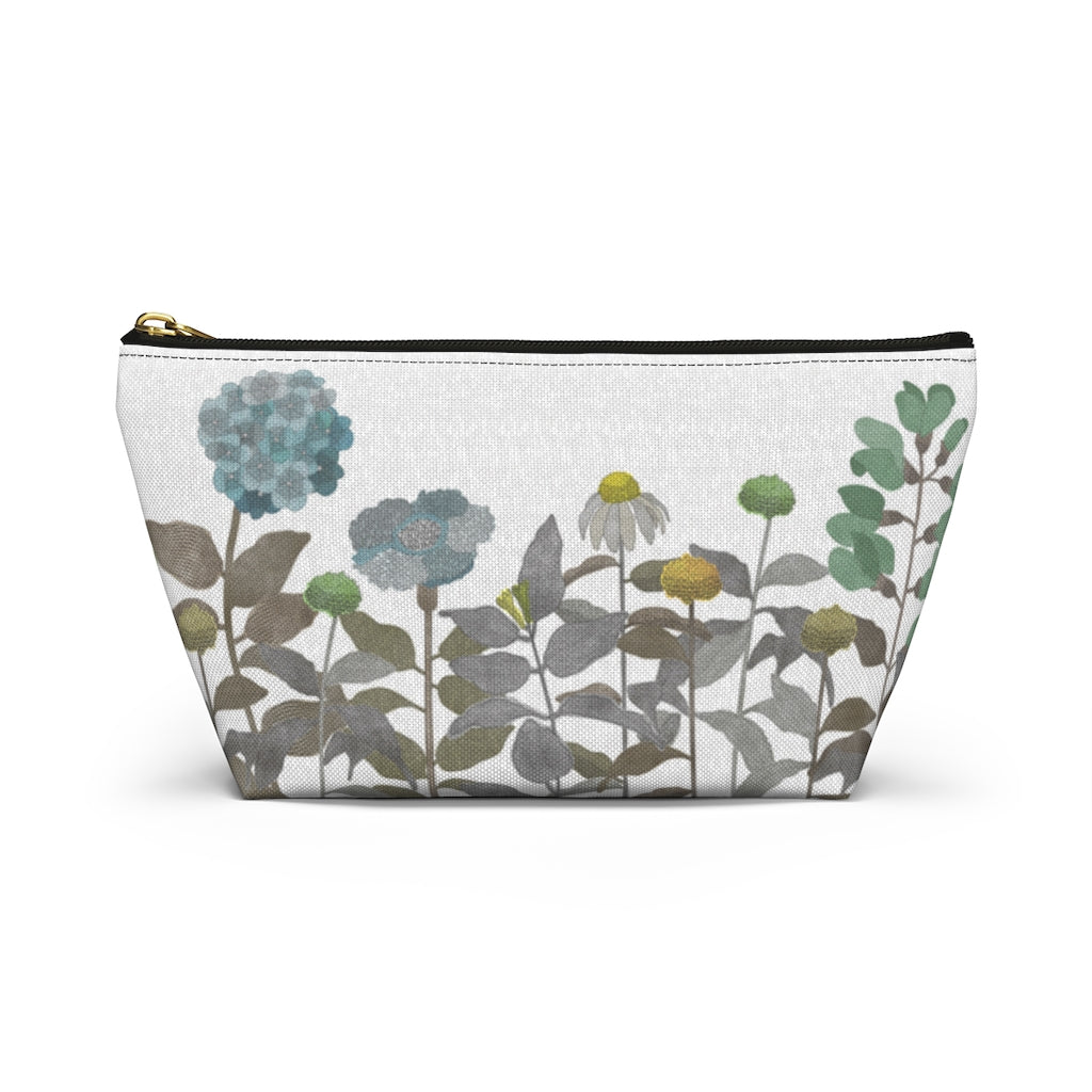 Illustrated Flowers Accessory Pouch w T-bottom in Brown