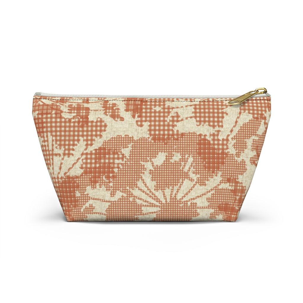 Floral Plaid Accessory Pouch w T-bottom in Orange