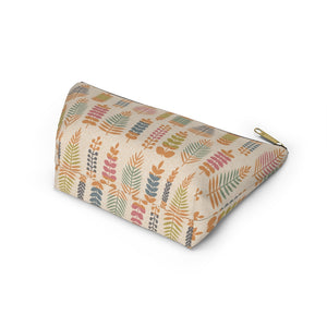 Stamped Leaves Accessory Pouch w T-bottom in Orange