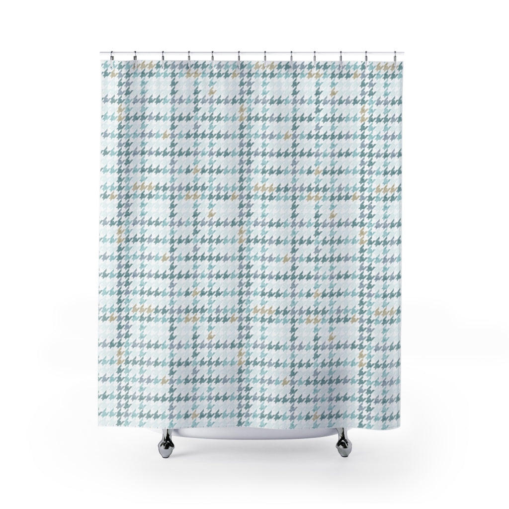 Plaid Houndstooth Shower Curtain in Aqua