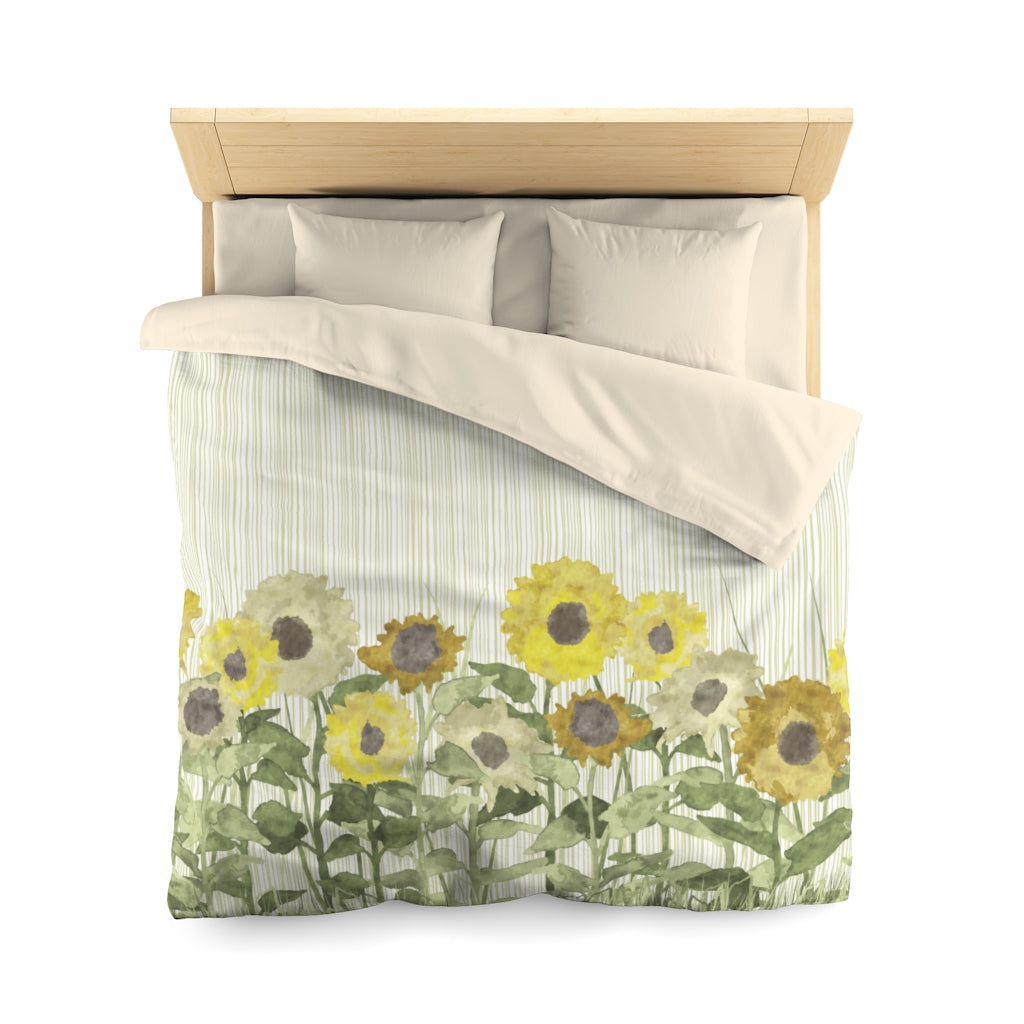 Sunflower Field Microfiber Duvet Cover in Yellow