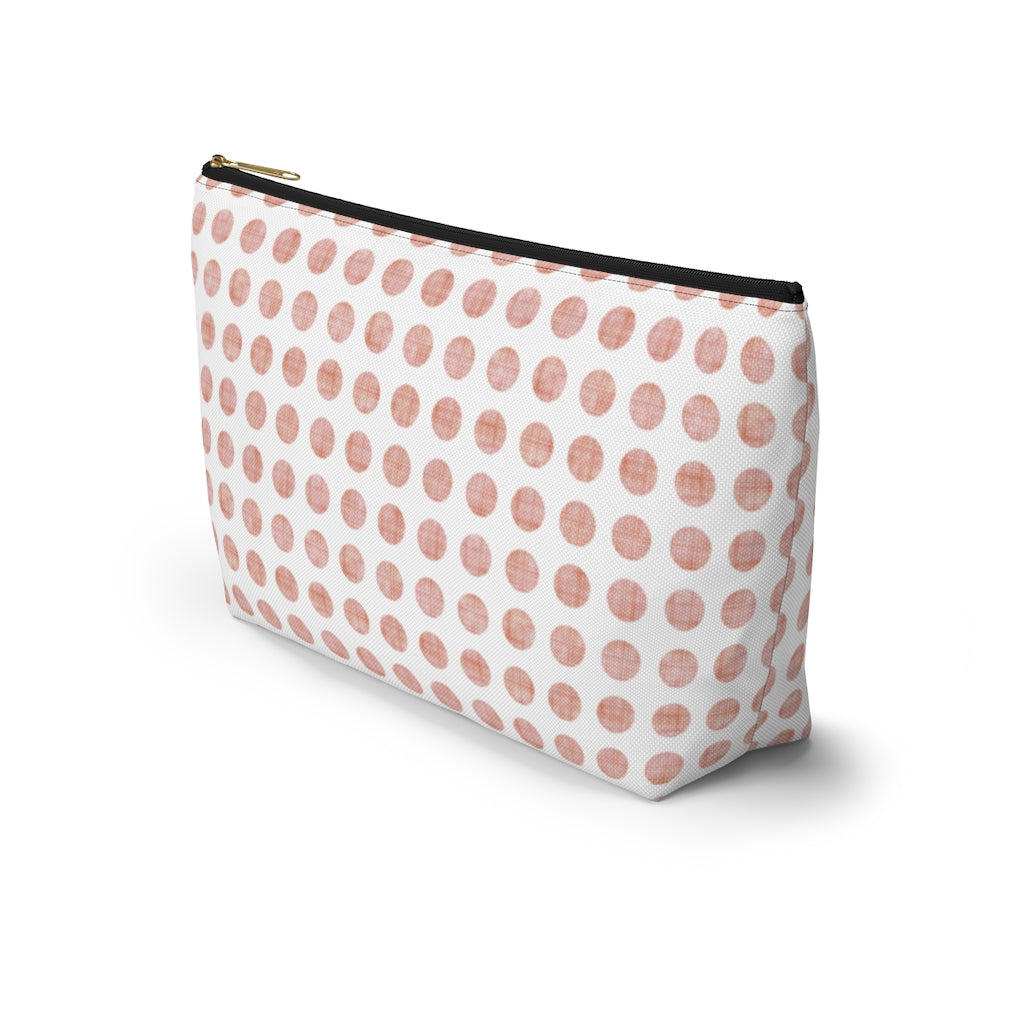 Textured Polka Dots Accessory Pouch w T-bottom in Peach