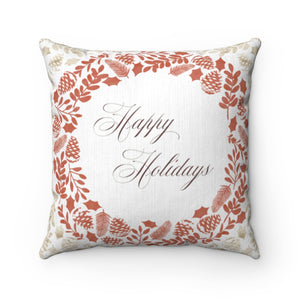 Holiday Wreath Square Throw Pillow in Coral