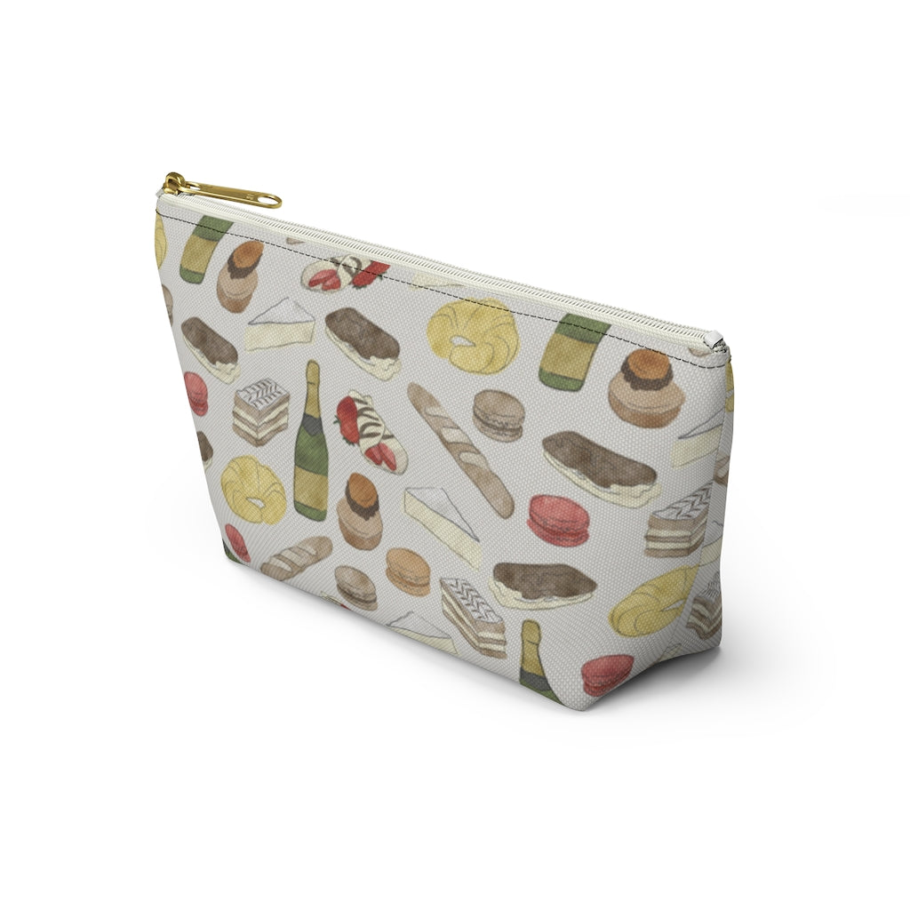 Watercolor French Pastries Accessory Pouch w T-bottom in Cream