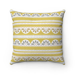 Eyelet Lace Square Throw Pillow in Yellow