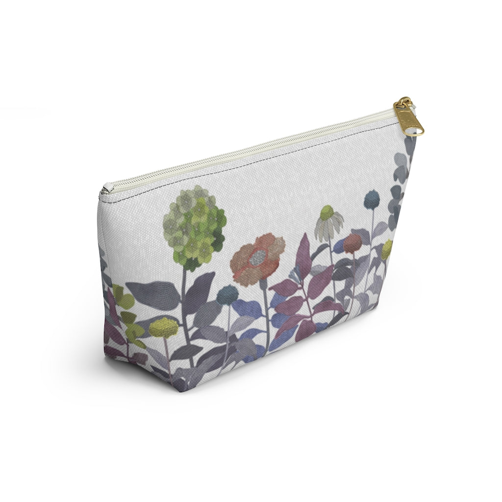 Illustrated Flowers Accessory Pouch w T-bottom in Purple